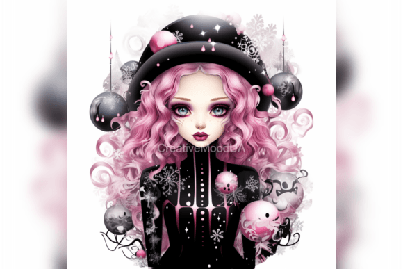Download Glamorous Gothic Doll with Pink Hair PNG - Glamorous Collection
